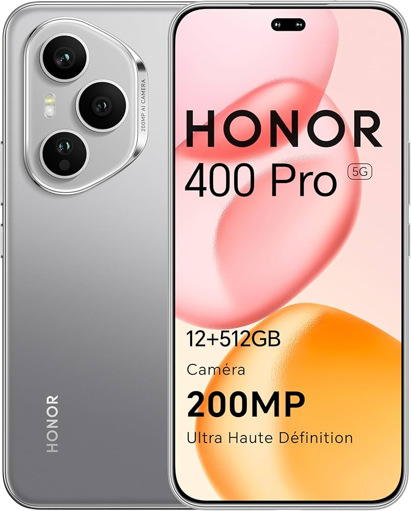 Honor 400 Pro - 6,7 pouces - Full HD - 120 Hz - 200 mégapixels - 12 Go Mémoire vive (RAM) - 512 Go - Snapdragon 8 Gen 3 - Android 15 - Capacité de la batterie 5 300 mAh