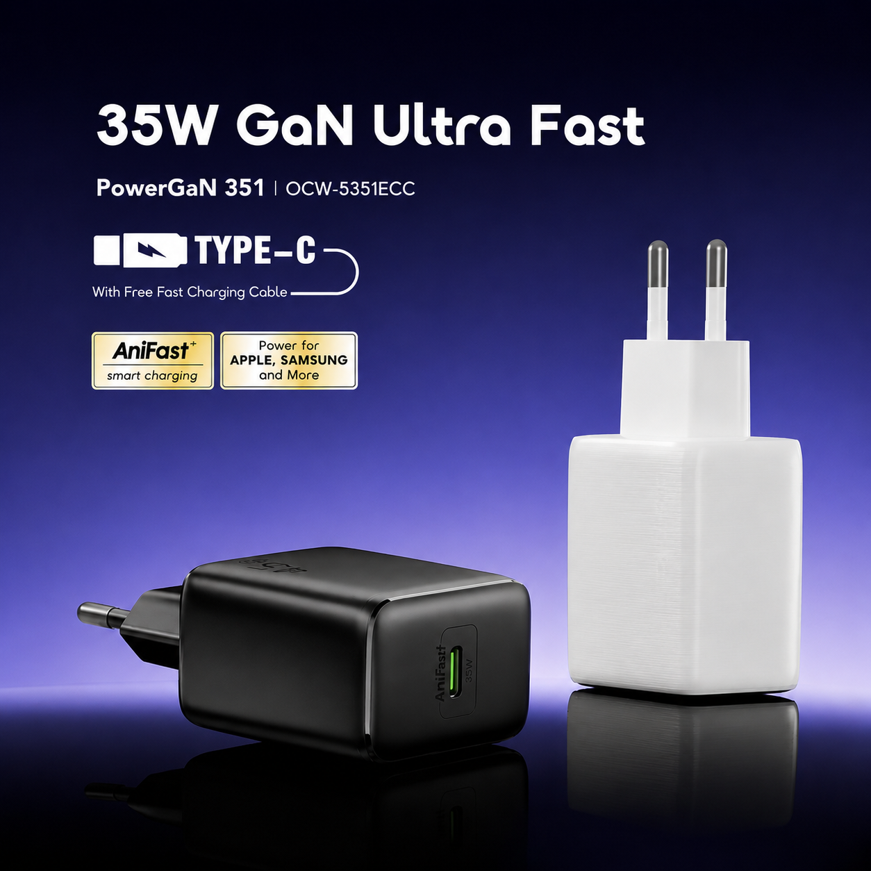 oraimo PowerGaN 5351 35W Chargeur mural GaN ultra-rapide 35 W