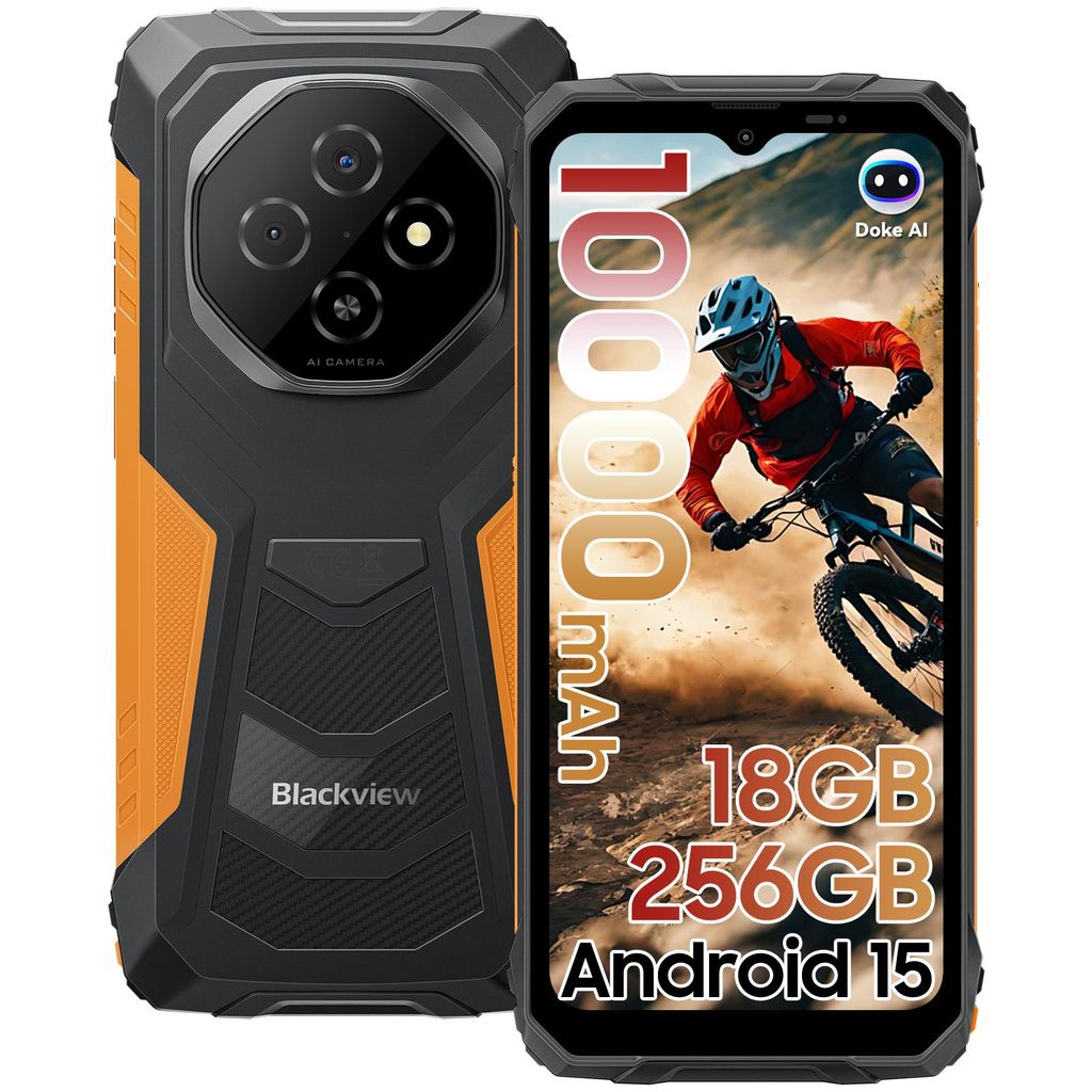 Blackview Fort 1 Téléphone Portable Incassable Android 15, 18Go+256Go/2To 4G Ruggedisé Débloqué 10000mAh, Écran 6.56'' 90Hz,16MP IA, IP69K Résistant à l'eau/3 Slot/GPS/NFC/OTG/Gemini AI 2.0,