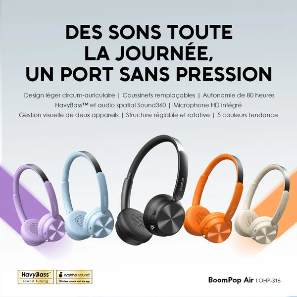 oraimo BoomPop Air Lightweight On-Ear Wireless Headphones
