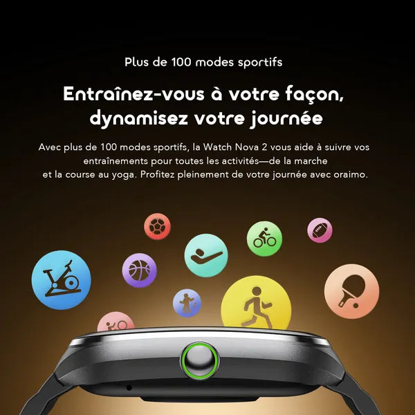 oraimo Watch Nova 2 Montre connectée à écran tactile incurvé AMOLED IP68 de 2,01 pouces