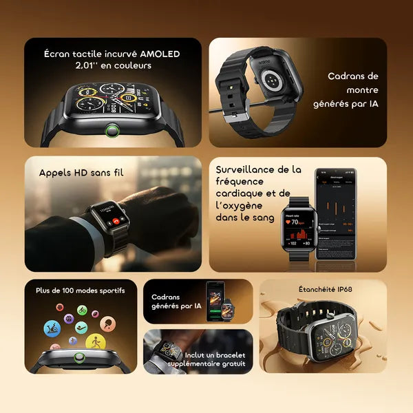 oraimo Watch Nova 2 Montre connectée à écran tactile incurvé AMOLED IP68 de 2,01 pouces