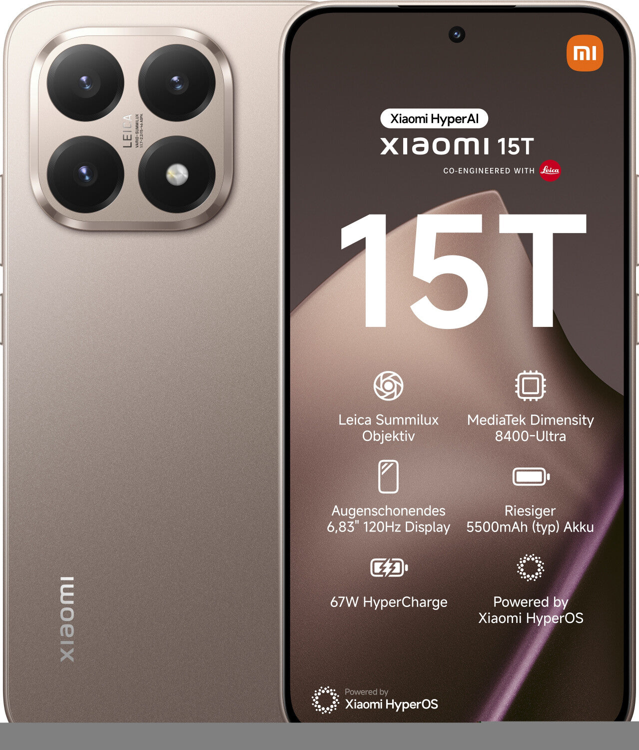 Xiaomi 15T-  6,83 pouces  Full HD  120 Hz  50 mégapixels  12 Go Mémoire vive (RAM)  256 Go  Dimensity 8400 Ultra  Android 16  Capacité de la batterie 5 500 mAh